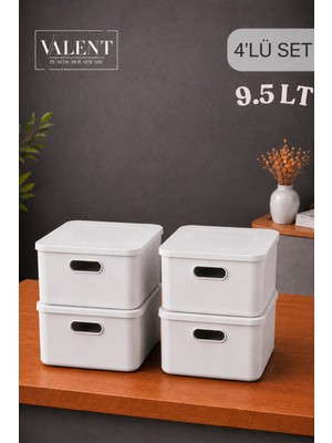 Valent Nero 9.5 Lt 4'lü Çok Amaçlı Kapaklı Organizer Kutu Makyaj Banyo Mutfak Oyuncak Düzenleyici
