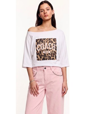 Shopping Shop Leopar Desenli Kayık Yaka Bluz Ekru