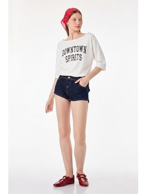 Shopping Shop Desenli Kayık Yaka Bluz Ekru