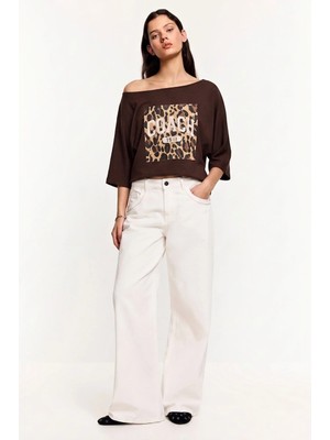 Shopping Shop Leopar Desenli Kayık Yaka Bluz Kahve
