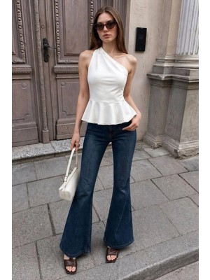 Shopping Shop Beli Oturtmalı Tek Omuz Bluz Ekru