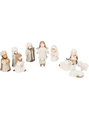 Ahl Shop Transpac Imports, Inc. Kablo Örgü Dokulu Kutsal Aile, 3 Kral ve Melek Reçine Noel Doğum Heykelcik 11'li Set