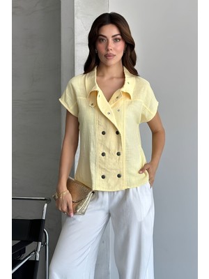 Shopping Shop Keten Yıkamalı Kolsuz Yelek Bluz Sarı