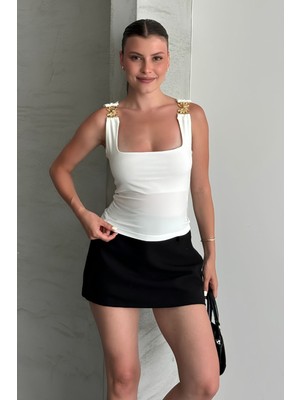 Shopping Shop Kare Yaka Askı Toka Bluz Ekru