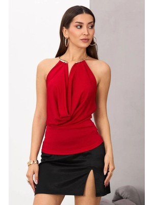 Shopping Shop Boynu Halka Bluz Kırmızı