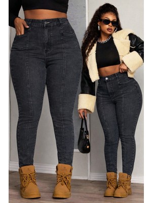 Circle Jeans Kadın Büyük Beden Yüksek Bel Likralı Gri Pantolon