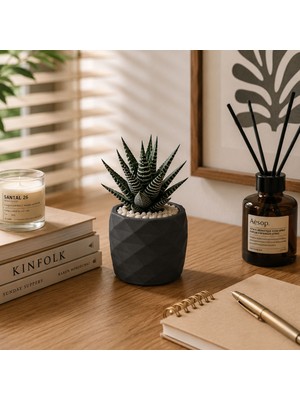 Dekorsende Polyester Prizma Desen Mini Saksı Füme 8 cm