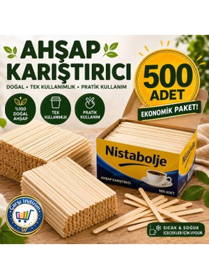 Nistabolje 500 Adet Tahta Karıştırıcı Çay Kahve Kaşığı Doğal Ahşap Kaşık Tek Kullanımlık Karıştırma Çubuğu
