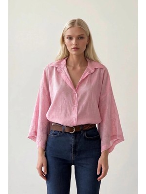Shopping Shop Desenli Oversize Gömlek PEMBE