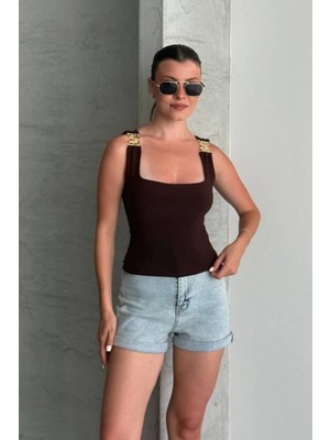 Shopping Shop Kare Yaka Askı Toka Bluz Kahve