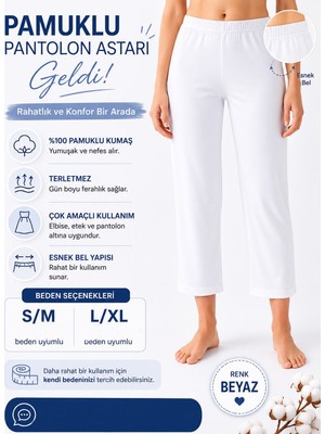 Linotti %100 Pamuklu Kadın Pantolon Astarı – Terletmeyen Nefes Alan Içlik – Beli Lastikli – Beyaz & Ten (Bej)