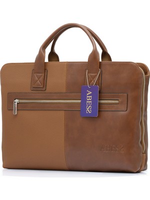 ABESS Premium Evrak Çantası - Lüks Vegan Deri Laptop Çantası 15.6 İnç Taba (A5373NT)