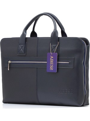 ABESS Premium Suni Deri Evrak Çantası - Lüks Vegan Deri Laptop Çantası 15.6 İnç Lacivert (A5373NL)