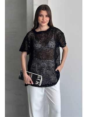 Shopping Shop Pullu File Bluz Sıyah