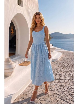 Shopping Shop Fisto Askılı Uzun Elbise MAVI