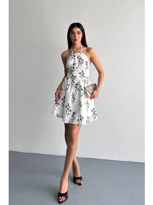 Shopping Shop Desenli Kısa Elbise Beyaz