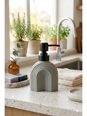 Çizgili Bohem Minimal Cam Sıvı Sabunluk - 250ML - 14X6X5.5 cm