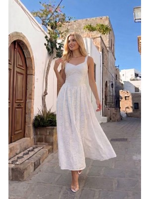 Shopping Shop Fisto Askılı Uzun Elbise BEYAZ