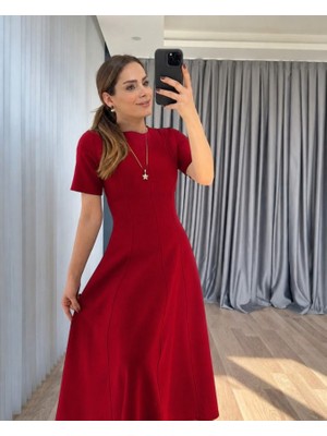 Etiler Collection Kadın Kısa Kollu Bisiklet Yaka Maksi Boy Ithal Krep Elbise