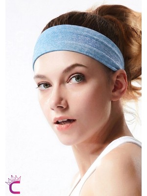 Cinderella Kadın Spor Saç Bandı Kaydırmaz Form Mavi - Ter Emici Fitness Yoga Tenis Sporcu Bandanası Tokası