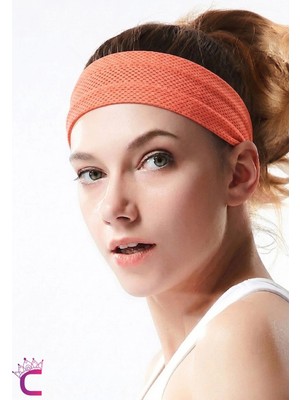 Cinderella Kadın Spor Saç Bandı Kaydırmaz Form Turuncu - Ter Emici Fitness Yoga Tenis Sporcu Bandanası Tokası
