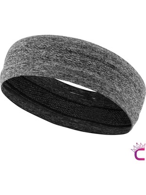 Cinderella Erkek Kadın Spor Saç Bandı Kaydırmaz Form Gri - Ter Emici Fitness Yoga Tenis Sporcu Bandanası Toka