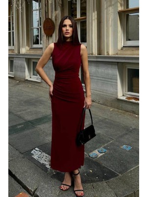 Shopping Shop Yırtmaçlı Sandy Elbise Bordo