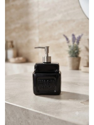 Seramik Süngerlikli Siyah Sıvı Sabunluk ve Deterjanlık - Mutfak Banyo Tezgah Üstü Düzenleyici - 500 ml - 17 x 10.5 x 10.5