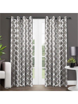 Ahl Shop Exclusive Home Curtains - EH7920-02 2-X84G Modo Metalik Geometrik Pencere Perde Paneli Çifti Gromet Üst, 54X84, Siyah Inci, 2 Adet