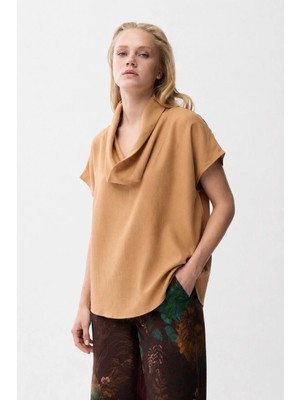 Love My Body Keten Degaje Bluz Camel 115LO030000