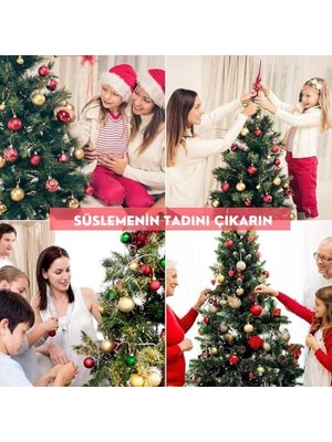 Ahl Shop Yılbaşı Ağacı Süsü Noel Süsleri Gold Yıldız, Yeşil Beyaz Toplar Yılbaşı Hediyeleri 10 Adet