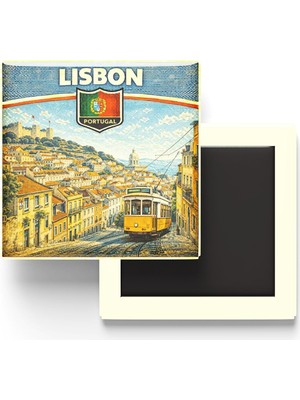 Ahl Shop Portekiz Lizbon Şehri Temalı Vintage Buzdolap Magneti – 9x9 cm