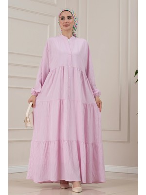 Sevitli Lilyum Kumaş Robalı Katya Elbise-Pembe