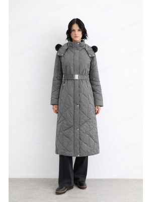 Doque 67011 Önden Düğmeli Fermuarlı Çıtçıtlı Kol Ucu Lastikli Beli Kemerli Lastikli Şişme Mont #12-25#