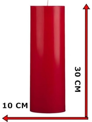 Ahl Shop Silindir Mum 10 x 30 cm Dev Büyük Kütük Mum Kırmızı Kırmızı