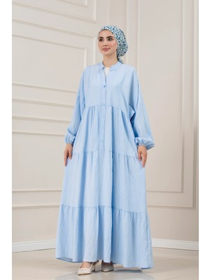 Sevitli Lilyum Kumaş Robalı Katya Elbise-Mavi