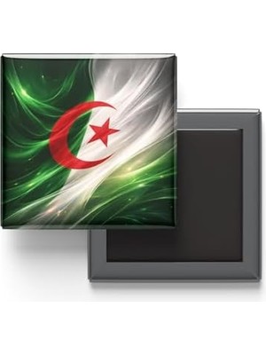 Ahl Shop Cezayir - Abstract Efektli Bayrak - Baskılı Kare Buzdolap Magneti