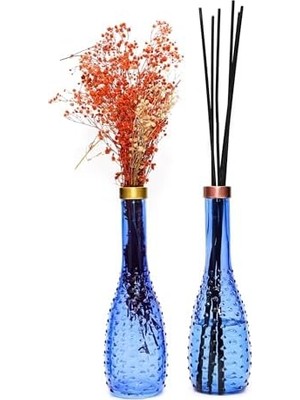 Ahl Shop Bakır Boyunlu Saks Mavisi Kabartmalı Ince Cam Vazo (26 Cm)