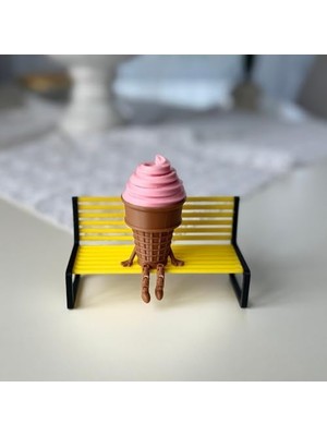 Ahl Shop 3'lü Renkli Dondurma Külahı Dekoratif Figür Seti - Sevimli Bacaklı Masaüstü Süs (Her Biri 7.5 x 4.3 Cm) Bank Dahil Değildir
