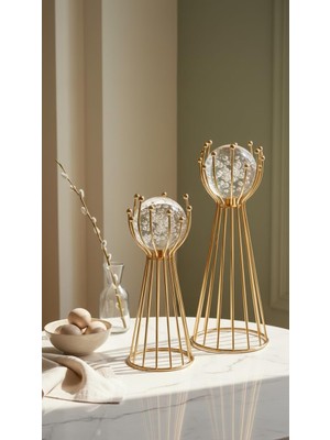 Ahl Shop Gold Kaplama Metal 2'li Set Salon Olimpiyat Model Kristal Cam Toplu Aksesuar Dekorasyon Biblo Dekor