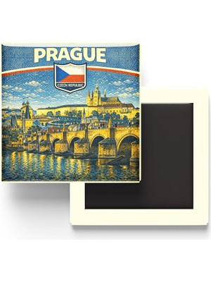 Ahl Shop Çekya Prag Şehri Temalı Vintage Buzdolap Magneti – 9x9 cm