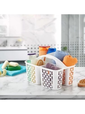 Ahl Shop 3 Bölmeli Kulplu Düzenleyici Sepet - Taşınabilir Temizlik ve Düzenleme Kutusu - Banyo, Mutfak ve Ofis Için Çok Amaçlı Organizer (30X20X20 Cm)