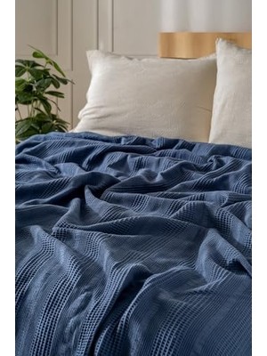 Ahl Shop 100% Pamuk Pike Tek Kişilik, Waffle Bordür Desenli Yatak Örtüsü, Hafif Yazlık Pike, Denizli Üretimi Kaliteli Yatak Örtüsü (Koyu Mavi Tek Kişilik Pike 160X220 Cm)