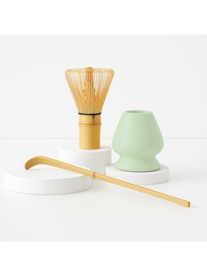 Ahl Shop 3 Parça Matcha Çayı Fırça ve Bamboo Whisk Tutucu ve Bambu Kaşık Set MT155