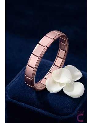 Cinderella Simli Pudra Pembe Paslanmaz Çelik Italyan Charm Bileklik 18CM - Renkli Charmlı Italyan Bilekliği