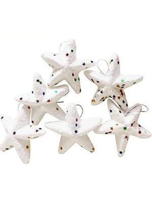 Ahl Shop 6 Adet Lüx Set Ağacı Süslemeleri Topları Topu Yıldız Yılbaşı Süsleri 6 cm Yeşil Yılbaşı Ağacı Süsü Beyaz