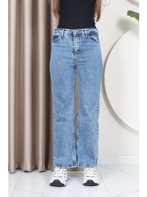 Circle Jeans Düz Paça Yüksek Bel Kadın Denim Pantolon