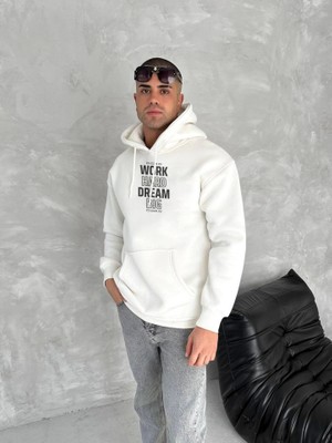 Kışlık Üç Iplik Kapşonlu Sweatshirt - Beyaz