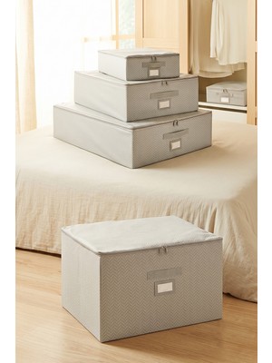 Ocean Home Textile 4'lü Gri Balıksırtı Destekli Kutu Hurç Set 31 x 38 x 12 + 45 x 55 x 18 + 55 x 70 x 18 + 48 x 40 x 30 cm