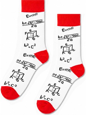 Carnaval Socks Carnaval Matematik Desenli Beyaz-Kırmızı Unisex Soket Çorap